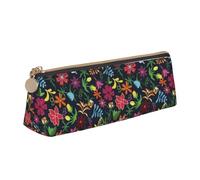 ReesEt Motivo floreale messicano colorato, Astuccio per matite Astuccio per penne triangolare Astuccio per matite in pelle portatile con custodia per cosmetici con cerniera