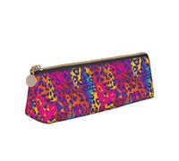 ReesEt Neon Splatter Animal Leopard Print Pattern Astuccio per matite Astuccio per penne triangolare Astuccio portatile in pelle con custodia per cosmetici con cerniera
