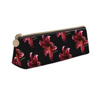 ReesEt Stargazer Lily Astuccio per matite nero Astuccio per penne triangolare Astuccio per matite portatile in pelle con custodia per cosmetici con cerniera