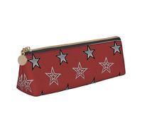 ReesEt Stella luminosa grigia su sfondo rosso Astuccio per matite Astuccio per penne triangolare Astuccio portatile in pelle con astuccio per cosmetici con cerniera