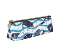 ReesEt Tartaruga marina a strisce Medusa Stella marina Conchiglia Lumaca, Astuccio per matite Astuccio per penne triangolare Astuccio portatile in pelle con cerniera Astuccio per cosmetici