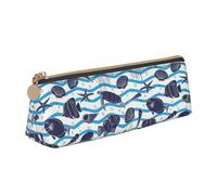 ReesEt Tartaruga marina a strisce Medusa Stella marina Conchiglia Lumaca, Astuccio per matite Astuccio per penne triangolare Astuccio portatile in pelle con cerniera Astuccio per cosmetici