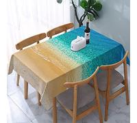 ReesEt Tovaglia rettangolare da spiaggia con onde del mare, spiaggia, sabbia, decorazione da tavolo, resistente alla polvere, resistente alle pieghe, 137 x 183 cm