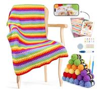 Reessy Kit all'uncinetto, kit di coperta arcobaleno all'uncinetto con tutorial video passo-passo, abbastanza filati e accessori all'uncinetto, kit completo all'uncinetto per principianti adulti impara