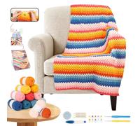 Reessy Kit all'uncinetto per principianti e adulti, kit di coperte all'uncinetto con video tutorial passo-passo, filati e accessori all'uncinetto, per uncinetto graziosa coperta a righe per nonne