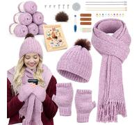Reessy Kit per lavoro a maglia per principianti, kit completo per principianti e adulti, crea il tuo cappello, sciarpa, guanti, kit per maglieria con istruzioni, ferri da maglia, filato, bel lavoro a