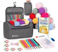 Reessy Kit per Uncinetto per Principianti Adulti, Kit per Uncinetto da 88 Pezzi Include Istruzioni, Uncinetti 15Pz × Sacchetto Porta Filati da 25g e Accessori per Lavorazione a Maglia, Kit Completo
