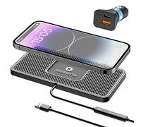 REESTECQI - Caricabatterie wireless da auto, 15 W, Qi, tappetino di ricarica wireless antiscivolo per auto, con caricabatterie QC3.0, per AirPods 3/Pro, iPhone 13/12/11, Samsung S22/S21