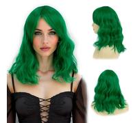REEWES frangia laterale frangia affascinante donne ricci lunghi capelli ricci parrucca ondulata (verde erba)