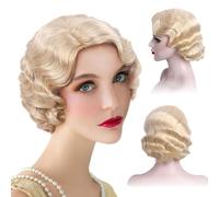 REEWES Parrucca Corta Anni 1920 Ondulata Parrucca Ondulata Riccia Parrucca Corta Parrucche Vintage per Donne Parrucche Sintetiche Intere per Donne Parrucca Cosplay Costume per Feste a Tema Parrucca