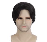 REEWES Parrucca corta da uomo parrucca da uomo riccia da uomo con frangia naturale parrucca sintetica per uomini quotidiani feste costume cosplay indossabile (nero naturale)