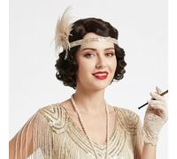 REEWES Parrucca corta marrone 1920 parrucca ondulata delle dita parrucca corta riccia vintage per donna parrucche sintetiche resistenti al calore parrucche complete per cosplay costume Fancy Dress