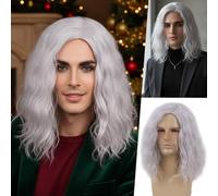 REEWES Parrucche da uomo Onda riccia lunga a strati Capelli sintetici Parrucca naturale sintetica per costume quotidiano maschile (grigio)