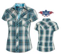 ref :JOSIE Chemisier Country Western Stars & Stripes Donna Blu Cotone