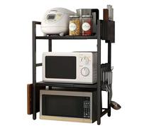 Refein Mensola espandibile per forno a microonde, da cucina, a 3 ripiani, organizer per piano di lavoro con ganci/tagliere/porta coltelli/portaposate, nero