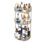 Refein Organizzatore di trucco rotante che gira l'organizzatore del profumo dello scaffale di stoccaggio dei cosmetici per il controsoffitto, 3 ripiani trasparenti, 23cm x 47cm, alla moda