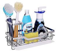 Refein Sponge Holder for Kitchen Sink, Kitchen Sink Caddy Multifunctional Rustproof Stainless Dish Soap Sponge Caddy with High Brush Holder Kitchen Sink Organizer with Removable Vassoio