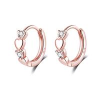Reffeer Orecchini a cerchio in argento Sterling 925 con zirconi Tiny Double Love Heart per donne e ragazze orecchini Sleeper Huggie