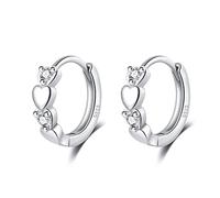 Reffeer Orecchini a cerchio in argento Sterling 925 con zirconi Tiny Double Love Heart per donne e ragazze orecchini Sleeper Huggie, Argento sterling, Zirconia cubica