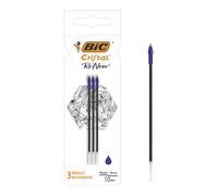 Bic Pack de 3 Recambios para Boligrafo Cristal Re´new - Punta Media de 10mm - Tinta con Base de Aceite - Color Azul