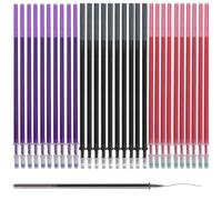 Refill per Penna Gel Cancellabile, 30 Ricariche per penna gel cancellabile compatibile anche con Legami punta 0,5. bullet stick per scritturaa scuola, su tessuto e pelle (rosso, viola e nero)