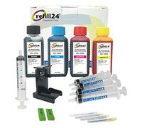 refill24 Kit di ricarica compatibile per cartucce d'inchiostro HP 304, 304 XL, nero e a colori, include clip e accessori + 400 ml di inchiostro