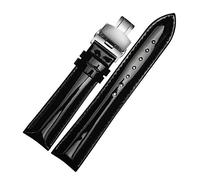 REFKIT Cinturino in vera pelle for cinturino da polso da donna di marca 14 16 18 20mm nero rosso (Color : Black Folding, Size : 20mm silver clasp)