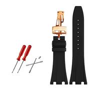 REFKIT Cinturino orologio in gomma Cinturino 28mm for AP for 15703 for 26470SO for Royal for Oak Offshore Cinturino for orologio sportivo da uomo (Color : Black rose buckle, Size : 28mm)