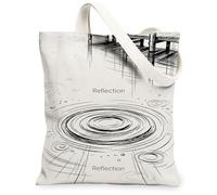 Reflection Canvas Tote Bag per le donne, minimalista astratto increspature linee nessuno nero lavabile riutilizzabile grafica Tote Bag Ide, Nero, 13x15 Inch