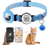 Reflective AirTag Cat Collar with Bell & Elastic Safety Band - Personalized Cat ID Tag & QR Code Smart Tracker for Cats, Kittens, Puppies Girl & Boy Pets(Blue)