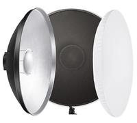 REFLEX CAMERA Riflettore piatto di bellezza argento da 42 cm, con griglie a nido d'ape e calzino diffusore bianco, per flash stroboscopico da studio Bowens per illuminazione fotografica ideale