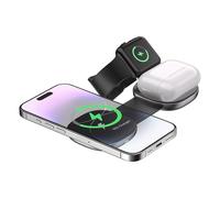 REFLEX CAMERA Stazione di ricarica wireless pieghevole 3 in 1 - Caricatore rapido da 15 W compatibile con iPhone, Apple Watch e AirPods, dock compatto da viaggio, guscio in lega di zinco