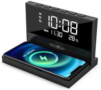 REFLEXION ACW2188 Wireless Charger, stazione di ricarica per smartphone, sveglia con caricatore senza fili, grande display per ora, data e temperatura, 2 sveglie, luce notturna, funzione di ricarica