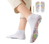 Reflexology Socks - Chart With Trigger Point Massage Tool, Cotton Stress Relief, Tired Body Foot Care, Adults Women Men Home, Top Performance Wellness Category, White Printed Large