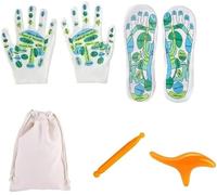 Reflexology Socks Gloves set, Acupressure Reflexology Chart Socks Gloves set with Massage Tool for Tired Relieve,for Men and Women (green socks&gloves set, men(40-45))