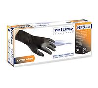 Reflexx N79P, Guanti in Nitrile senza Polvere Extra Lungo 30 Cm, Gr 7.7, 50 Pezzi, Nero
