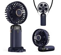 Refluxe Ventilatore Portatile, Fan USB 4200mAh con Display LED, 3-in-1 Mano/Collo/Da Scrivania, Regolabile a 90° e Pieghevole, per Ufficio, Camera, Viaggi e Regali Estivi (Blu)