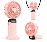 Refluxe Ventilatore Portatile, Fan USB 4200mAh con Display LED, 3-in-1 Mano/Collo/Da Scrivania, Regolabile a 90° e Pieghevole, per Ufficio, Camera, Viaggi e Regali Estivi (Rosa)