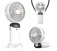 Refluxe Ventilatore Portatile, Fan USB 4200mAh con Display LED, 3-in-1 Mano/Collo/Da Scrivania, Regolabile a 90° e Pieghevole, per Ufficio, Camera, Viaggi e Regali Estivi (Bianco)