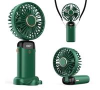 Refluxe Ventilatore Portatile, Fan USB 4200mAh con Display LED, 3-in-1 Mano/Collo/Da Scrivania, Regolabile a 90° e Pieghevole, per Ufficio, Camera, Viaggi e Regali Estivi (Verde)