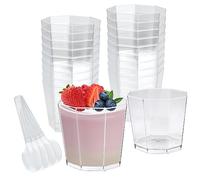 REFORUNG 50 Pz Bicchierini per Dolci al Cucchiaio da 160ml Coppette Plastica Trasparente Tazze da Dessert Ottagonali Mini Bicchieri di Plastica per Dessert con Cucchiai per Feste Compleanni Matrimoni