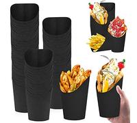REFORUNG 50 Pz Contenitori in Carta per Patatine Fritte 16oz Contenitori per Snack in Carta Kraft Tazze per Patatine Fritte per Feste e Dolci Cialda Torta Sfoglia Gelato (Nero)