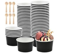 REFORUNG 50 Pz Coppette Gelato Carta Coppette per Gelato in Cartone Coppette Dessert da 240 ml Bicchiere di Carta Gelato con 50 Pz Cucchiai di Legno per Torte, Gelati, Dessert, Dolci (Nero)