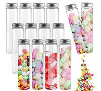 Reforung Provette con tappo a vite, 12 pezzi, provette in plastica, 80 ml, con fondo piatto, trasparenti, con coperchio, per perline, caramelle, fiori