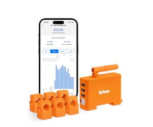 Refoss EM06 Contatore Elettrico Trifase Intelligente con Assistente Domestico, WiFi e Bluetooth, 6 Canali (150A), Misurazione del Consumo di Energia in Tempo Reale, iobroker, arancione