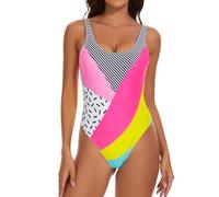 Refreedom Costume Intero Donna Costume Anni 80/90 Donna Bodysuit Body Contenitivo Elastico Bodysuit (L,Color Block Rose)
