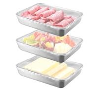 Refrigerator Bacon Container - 3X Meat Storage Containers With Sealing Lid | Bacon Keeper | 25x20x5cm Stainless Steel, Refrigerator Organizers For Home, Picnic, Prevents Oxidation, Space-Saving, Spaci