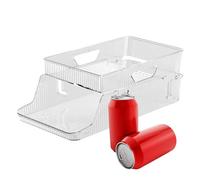 Refrigerator Soda Can Organizer, Stackable Drink Holder, Transparent Storage Bin, Space Saving Design, Durable Construction, Ideal for Hotel, Apartment, Restaurant, Rental, Small, Large