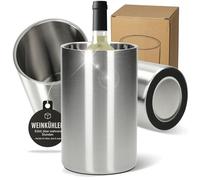 Refrigeratore per bottiglie 'Chil', a doppia parete, in acciaio inox, Ø 10 cm, per vino, spumante, champagne e birra, regalo per gli amanti del vino, amici, genitori, ecc. Colore: argento