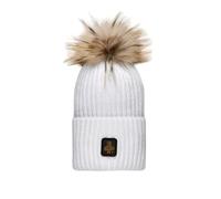 RefrigiWear Cappello a Coste e Pompon Donna Snow Flake Hat Bianco con Risvolto e Logo